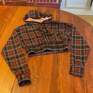 Roma Concept Red Black Plaid Cropped Hoodie XS